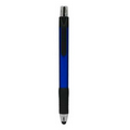 Stylus Click Pen - Blue - Black Rubber Grip - Pad Printed